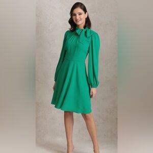Maggy London Catalina Tie Neck Long Sleeve Fit & Flare Crepe Dress‎ 4, NWT